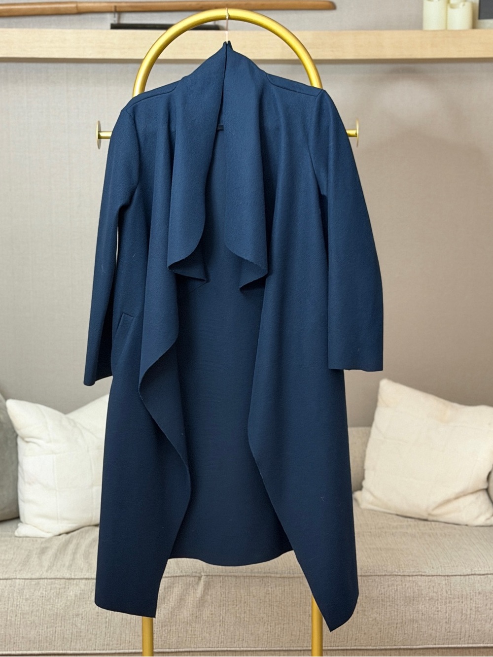 Draped Open-Front Coatigan in Navy - Women's Layering Piece